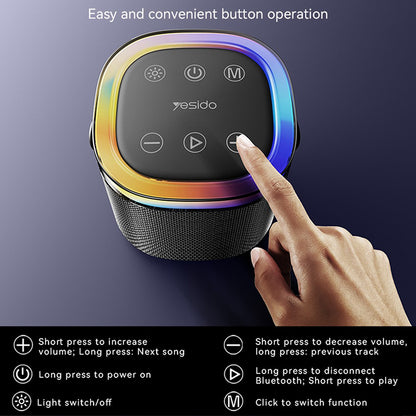 Hordozható Bluetooth Hangszóró Yesido YSW25, 5W, RGB, Fekete
