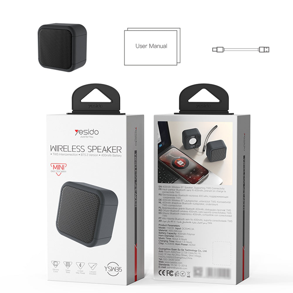 Bluetooth hordozható hangszóró Yesido YSW35, 5W, TWS, Vízálló, Fekete