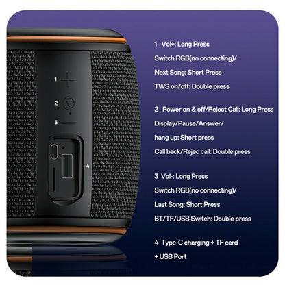 Hordozható Bluetooth Hangszóró Yesido YSW40, 8W, RGB, Fekete