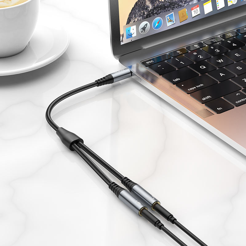 Audio adapter 3.5mm - 2 x 3.5mm HOCO UPA21-2, 0.25m, Fekete