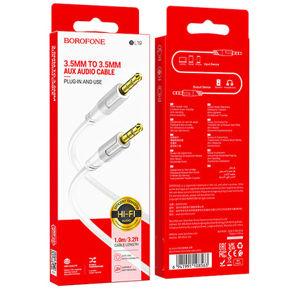 Audio kábel 3.5mm - 3.5mm Borofone BL19 Creator, 1m, Fehér