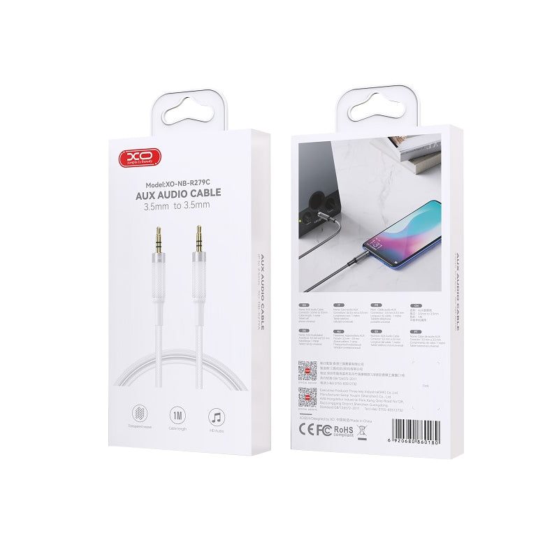 Audio kábel 3.5mm - 3.5mm XO Design NB-R279C, 1m, Fehér