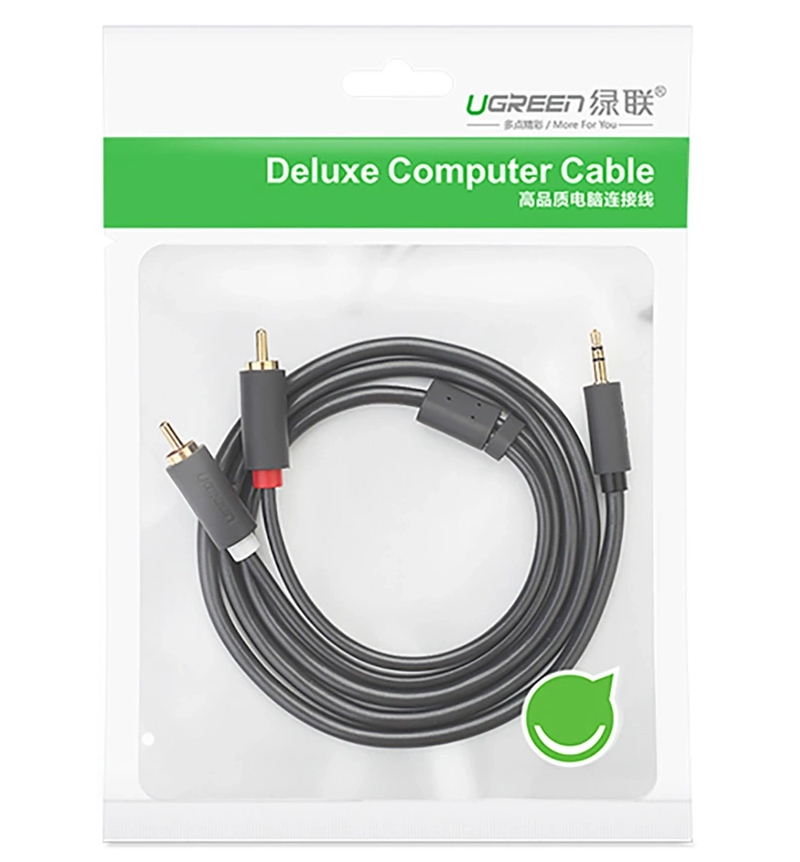 Audio kábel 3.5mm - 2 x RCA UGREEN AV102, 2m, Fekete