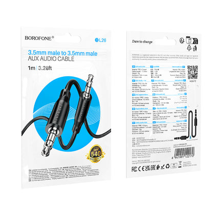 3,5 mm-es audio kábel - 3,5 mm-es Borofone BL26 Standard, 1 m, fekete