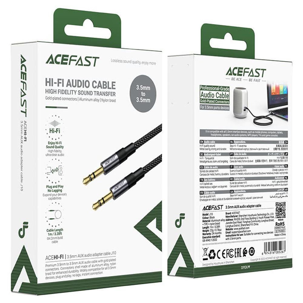 Audio kábel 3.5mm - 3.5mm Acefast J10, 1m, Fekete
