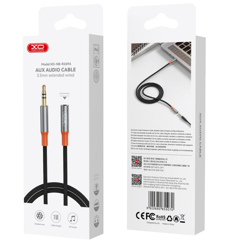 Audio kábel 3.5mm - 3.5mm XO Design NB-R269A, 1m, Fekete