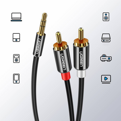 Audio kábel 3.5mm - 2 x RCA UGREEN AV116, 2m, Fekete