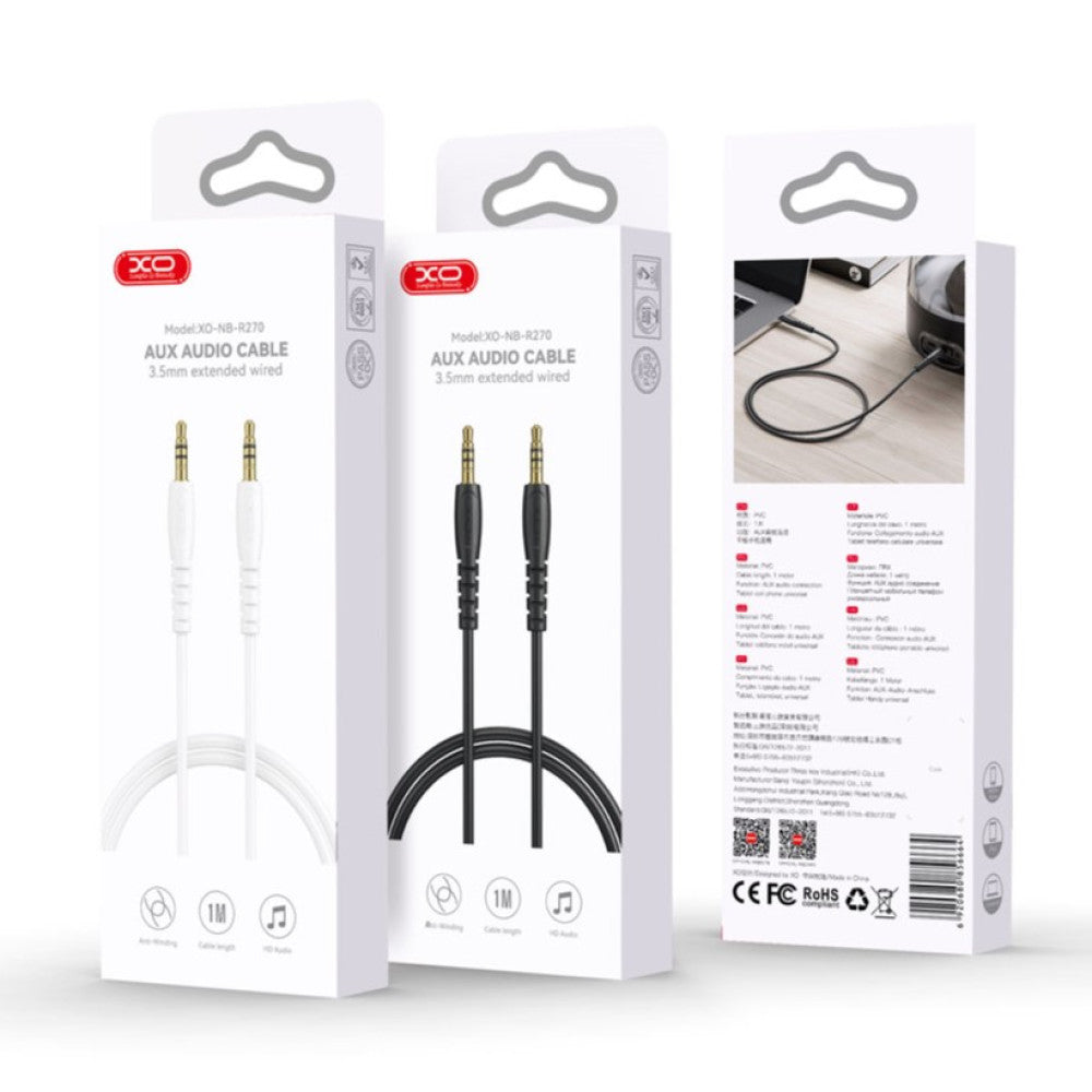 Audio kábel 3.5mm - 3.5mm XO Design NB-R270, 1m, Fekete