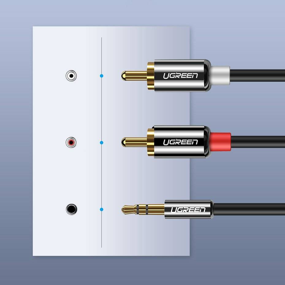 Audio kábel 3.5mm - 2 x RCA UGREEN AV116, 2m, Fekete