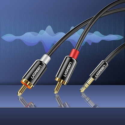 Audio kábel 3.5mm - 2 x RCA UGREEN AV116, 2m, Fekete