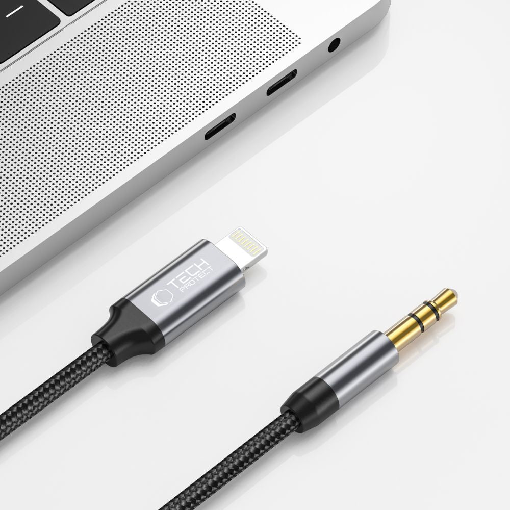 Lightning - 3,5 mm Tech-Protect Ultraboost audio kábel, 1m, fekete