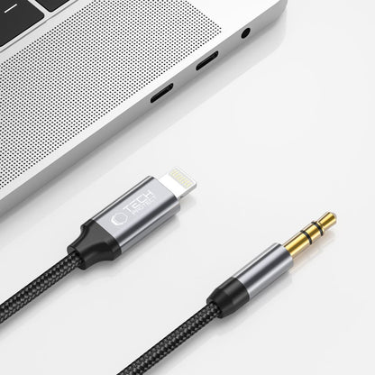 Lightning - 3,5 mm Tech-Protect Ultraboost audio kábel, 1m, fekete