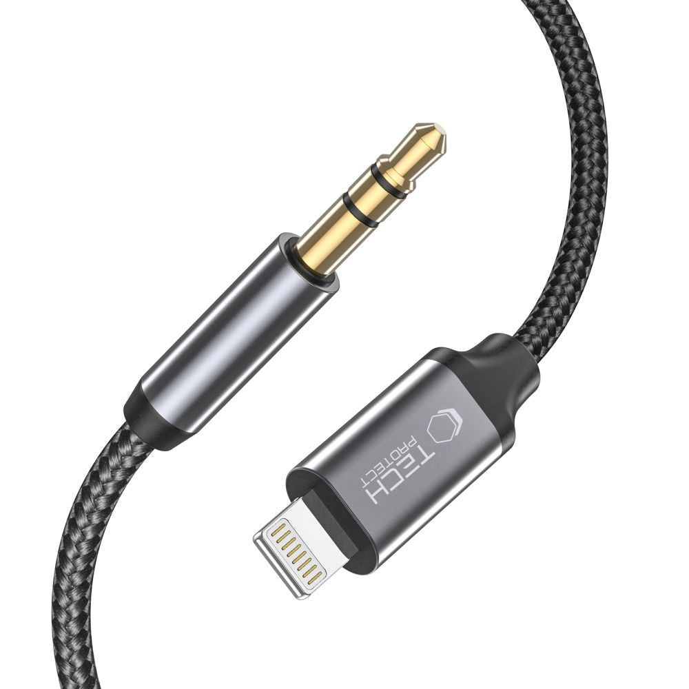 Lightning - 3,5 mm Tech-Protect Ultraboost audio kábel, 1m, fekete