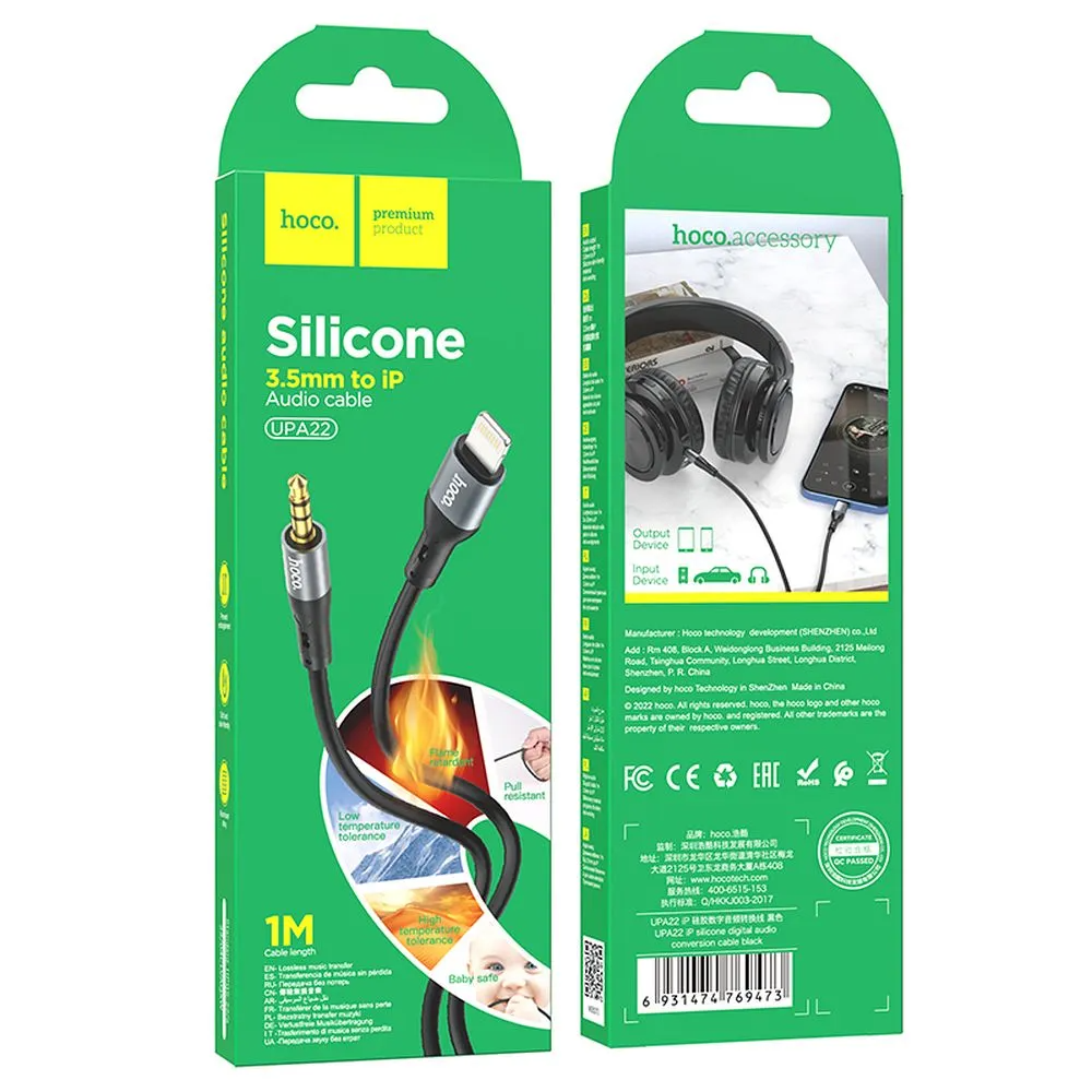 Audio kábel Lightning - 3.5mm HOCO UPA22, 1m, Fekete