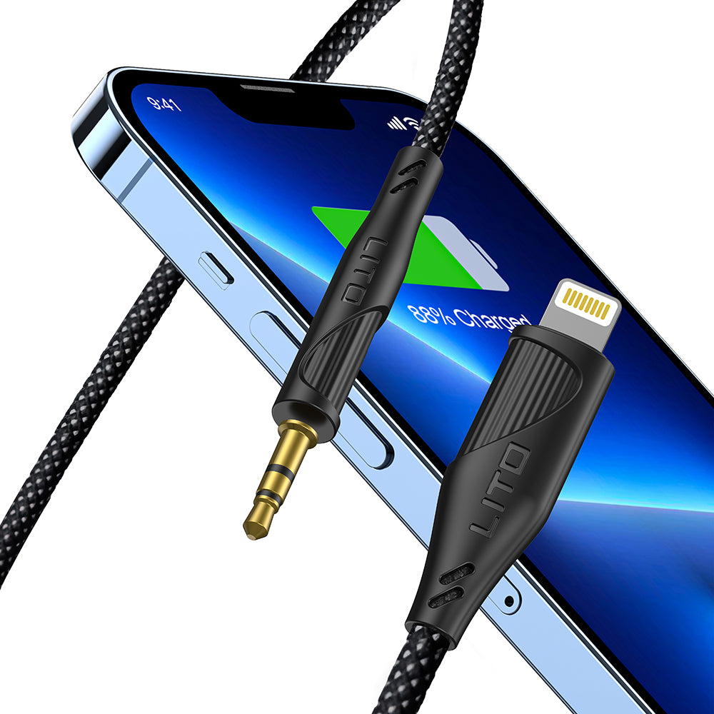 Audio kábel Lightning - 3.5mm Lito LA02, 1m, Fekete