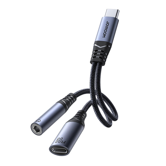USB-C - 3,5 mm / USB-C Joyroom SY-C02 audio kábel, 0,14 m, fekete