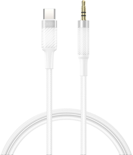 USB-C - 3,5 mm-es XO Design NB-R279B audio kábel, 1m, fehér