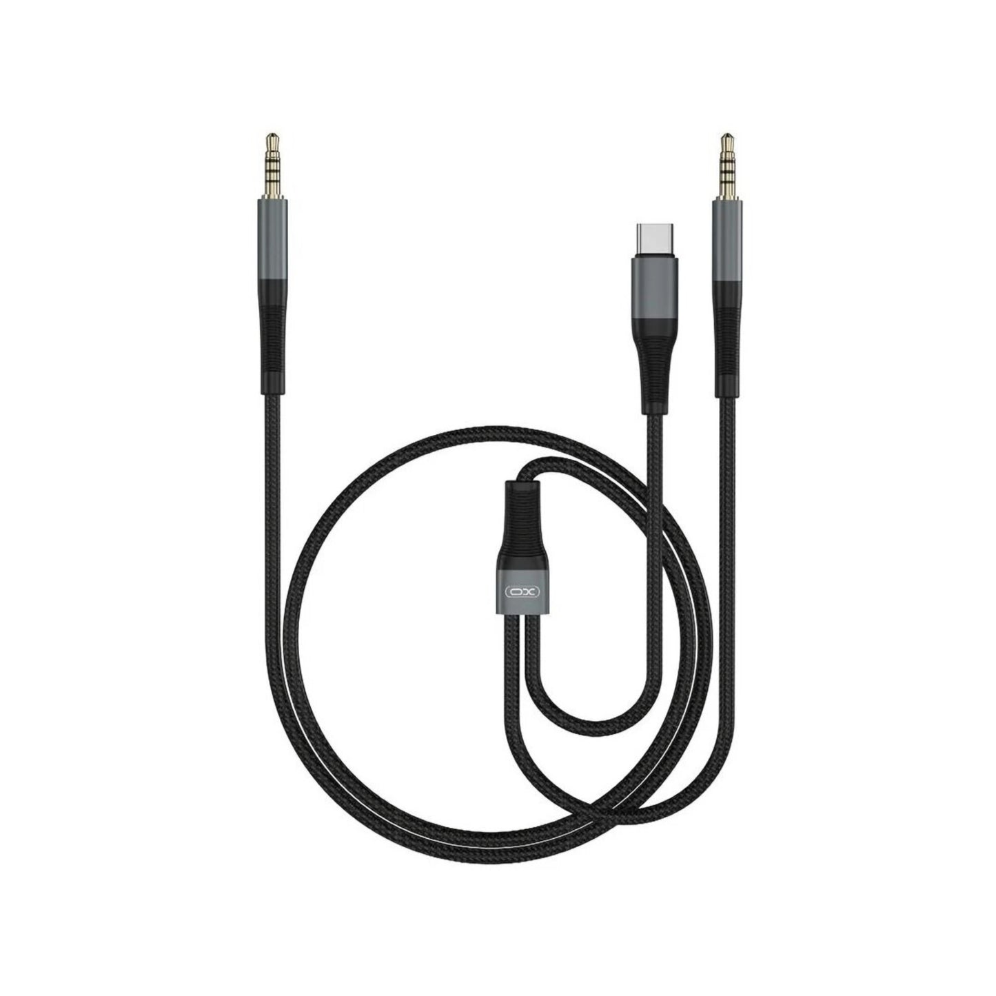 USB-C / 3,5 mm - 3,5 mm XO Design NB178B audio kábel, 1m, fekete