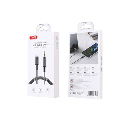 USB-C - 3,5 mm-es XO Design NB-R279B audio kábel, 1m, Fekete