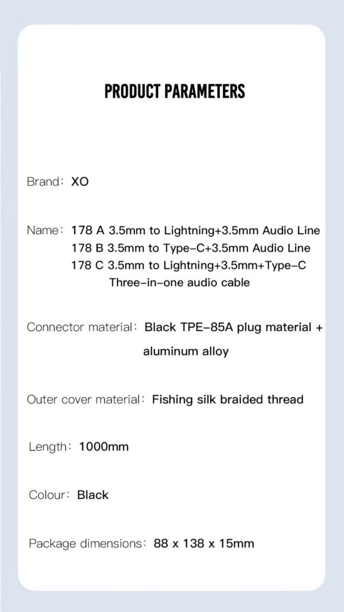 USB-C / 3,5 mm - 3,5 mm XO Design NB178B audio kábel, 1m, fekete