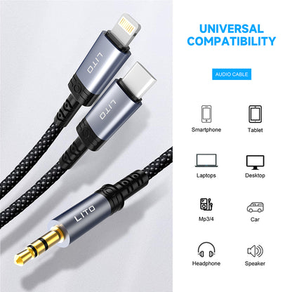 USB-C - 3.5mm Lito LA01T audio kábel, 1m, Fekete