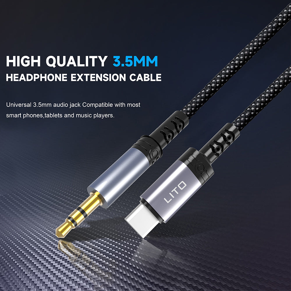 USB-C - 3.5mm Lito LA01T audio kábel, 1m, Fekete