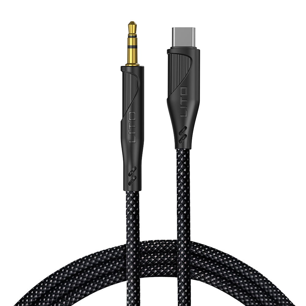 USB-C - 3.5mm Lito LA02 audio kábel, 1m, Fekete