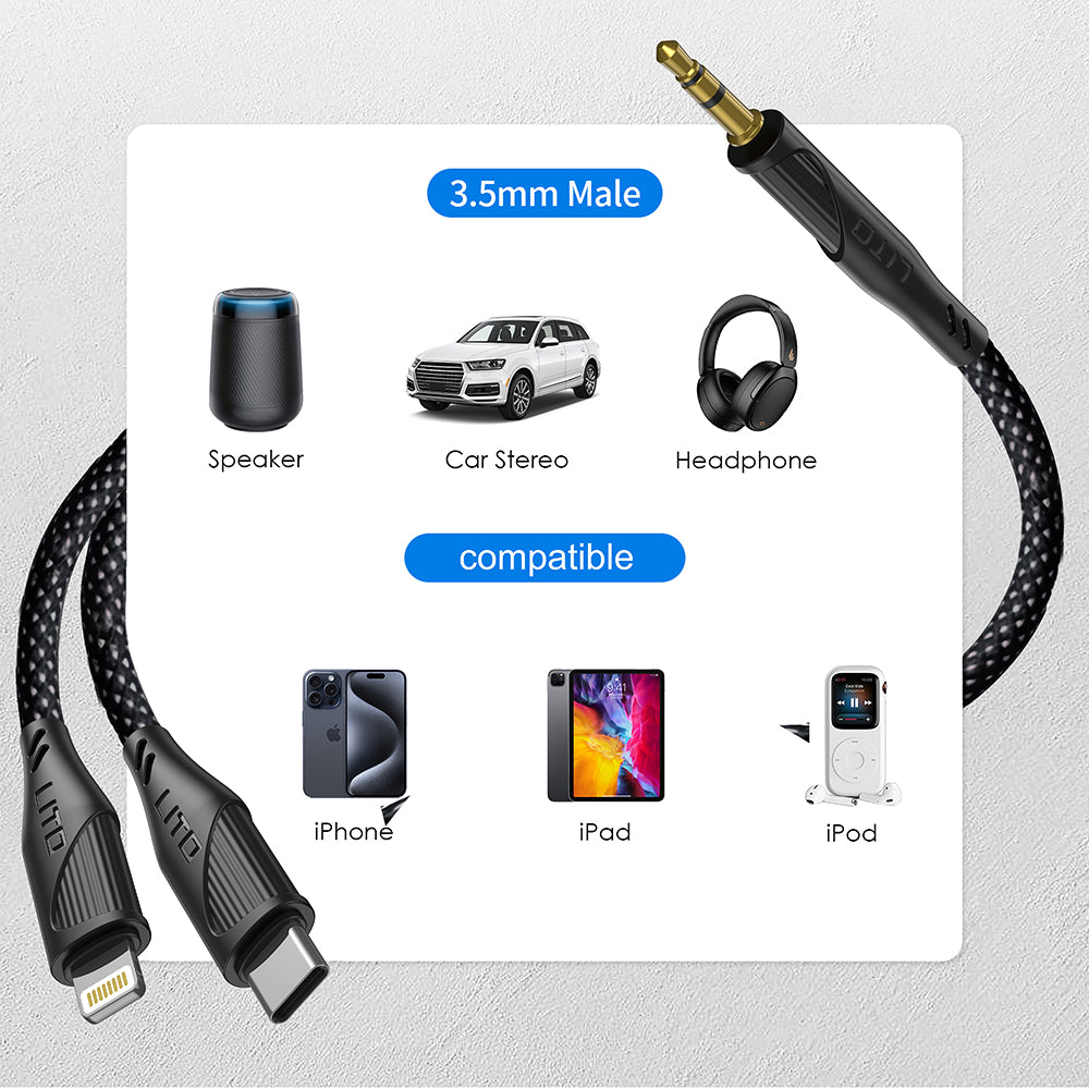 USB-C - 3.5mm Lito LA02 audio kábel, 1m, Fekete