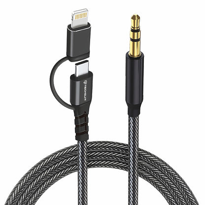 USB-C / Lightning - 3.5mm Techsuit AC15 EchoSnap audio kábel, 1m, Fekete