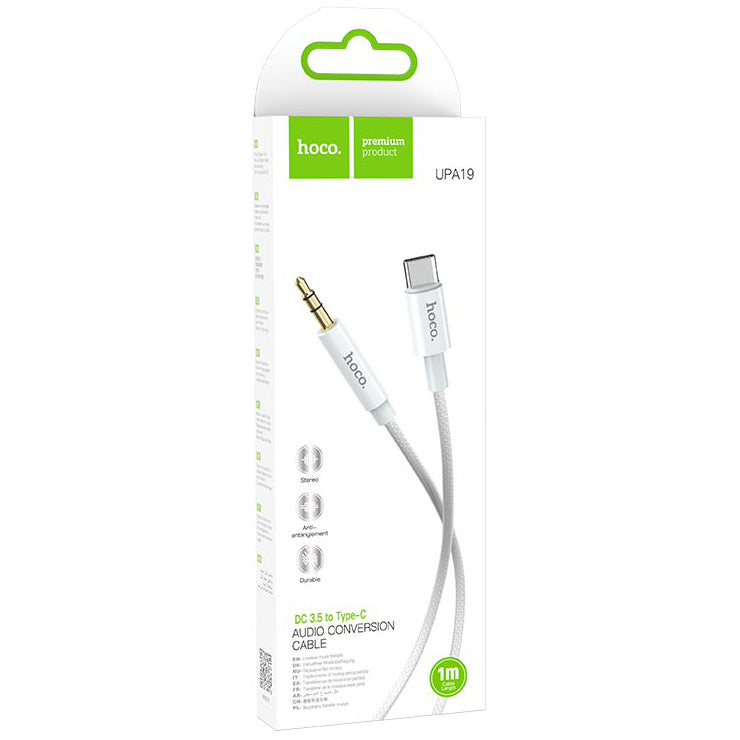 Audio kábel USB-C - 3.5mm HOCO UPA19, 1m, Ezüst