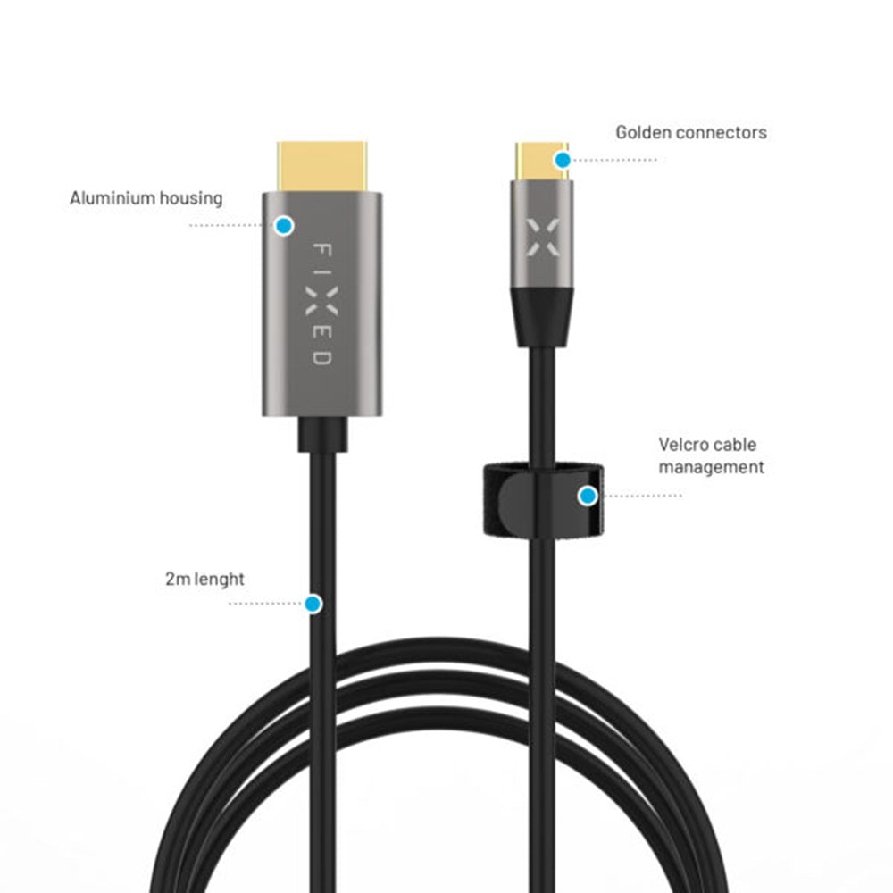 USB-C - HDMI fix audio és videó kábel, 2m, szürke