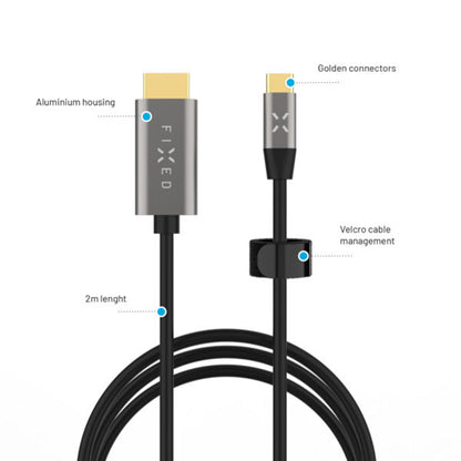 USB-C - HDMI fix audio és videó kábel, 2m, szürke