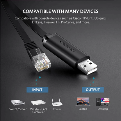 UGREEN CM204 USB Konzol Kábel, RJ45, 3m, Fekete