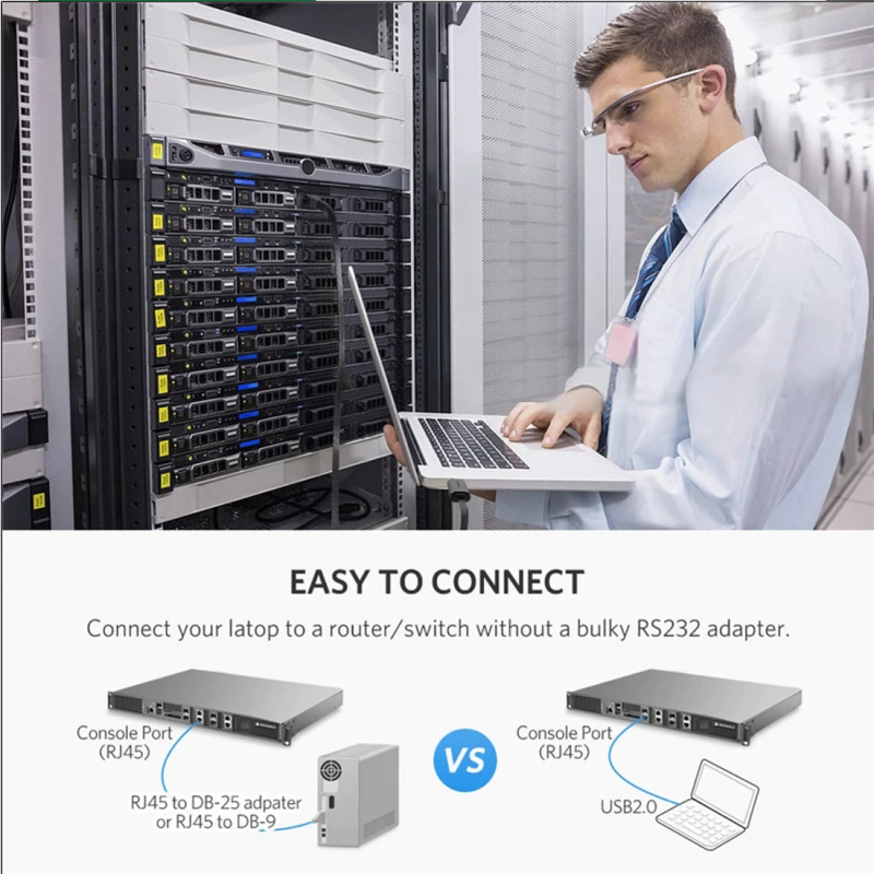UGREEN CM204 USB Konzol Kábel, RJ45, 3m, Fekete