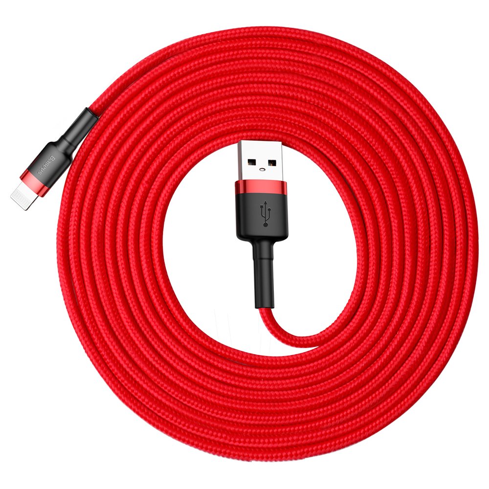 USB-A - Lightning Baseus Cafule adat- és töltőkábel, 18W, 3m, Piros CALKLF-R09