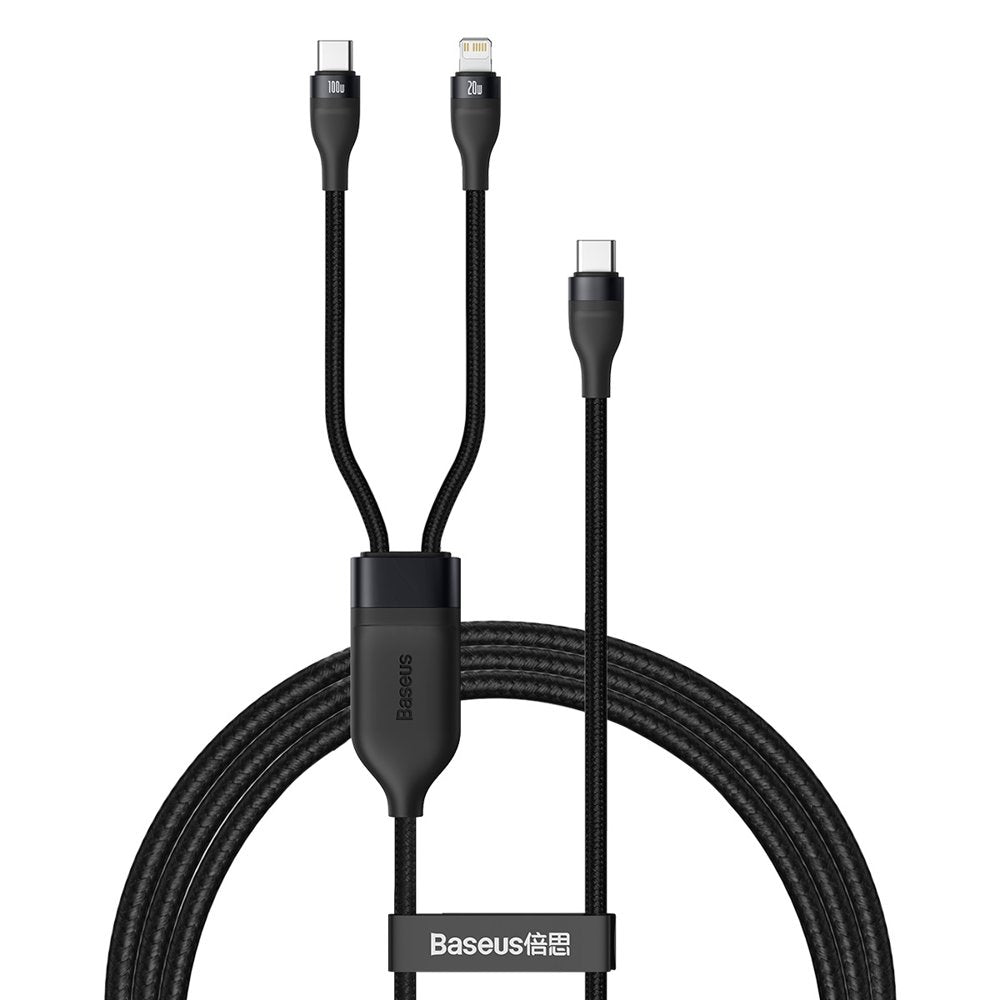 USB-C - Lightning / USB-C Baseus Flash Series 2in1 adat- és töltőkábel, 100W, 1.2m, Fekete CA1T2-F01