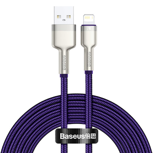 USB-A - Lightning Baseus Cafule Metal Series adat- és töltőkábel, 18W, 2m, Lila CALJK-B05