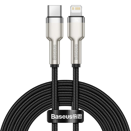 USB-C - Lightning Baseus Cafule Metal Series adat- és töltőkábel, 20W, 2m, Fekete CATLJK-B01