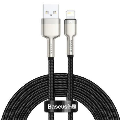 USB-A - Lightning Baseus Cafule Metal Series adat- és töltőkábel, 18W, 2m, Fekete CALJK-B01