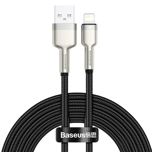 USB-A - Lightning Baseus Cafule Metal Series adat- és töltőkábel, 18W, 2m, Fekete CALJK-B01