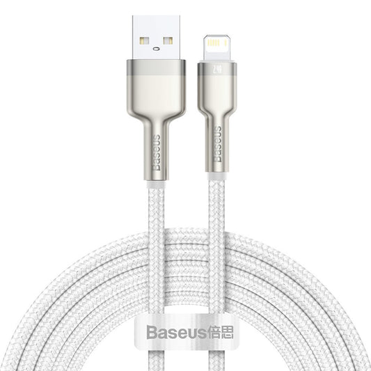 USB-A - Lightning Baseus Cafule Metal Series adat- és töltőkábel, 18W, 2m, Fehér CALJK-B02