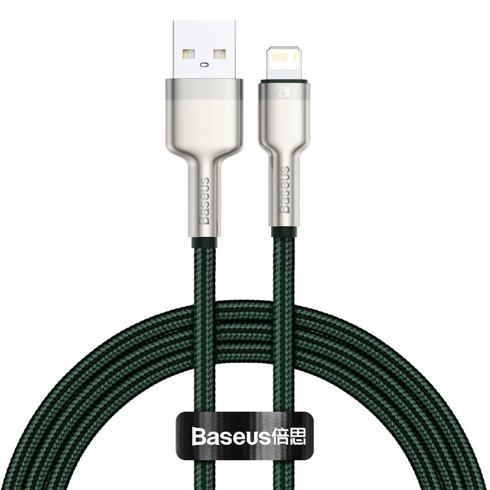 USB-A - Lightning Baseus Cafule Metal Series adat- és töltőkábel, 18W, 1m, Zöld CALJK-A06