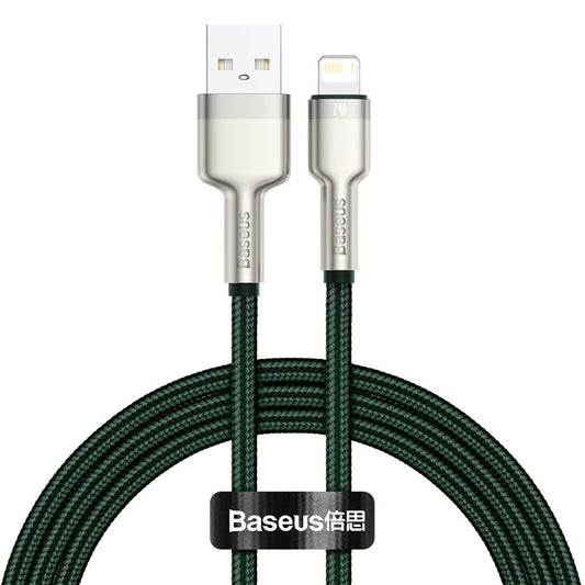 USB-A - Lightning Baseus Cafule Metal Series adat- és töltőkábel, 18W, 1m, Zöld CALJK-A06