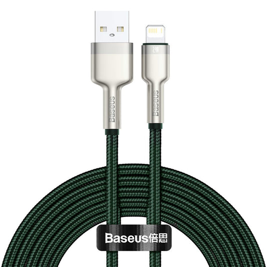 USB-A - Lightning Baseus Cafule Metal sorozatú adat- és töltőkábel, 18W, 2m, zöld CALJK-B06