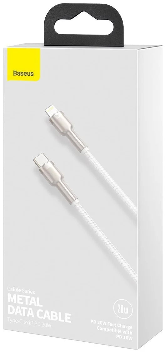 USB-C - Lightning Baseus Cafule Metal Series adat- és töltőkábel, 20W, 2m, Fehér CATLJK-B02