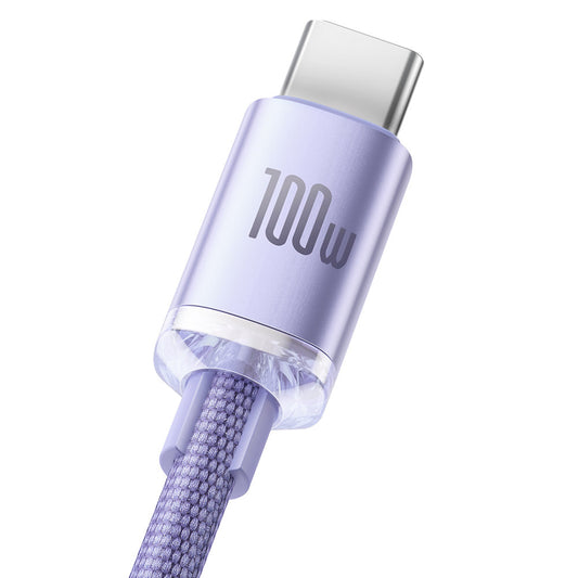 USB-A - USB-C adat- és töltőkábel Baseus Crystal Shine Series, 100W, 2m, Lila CAJY000505