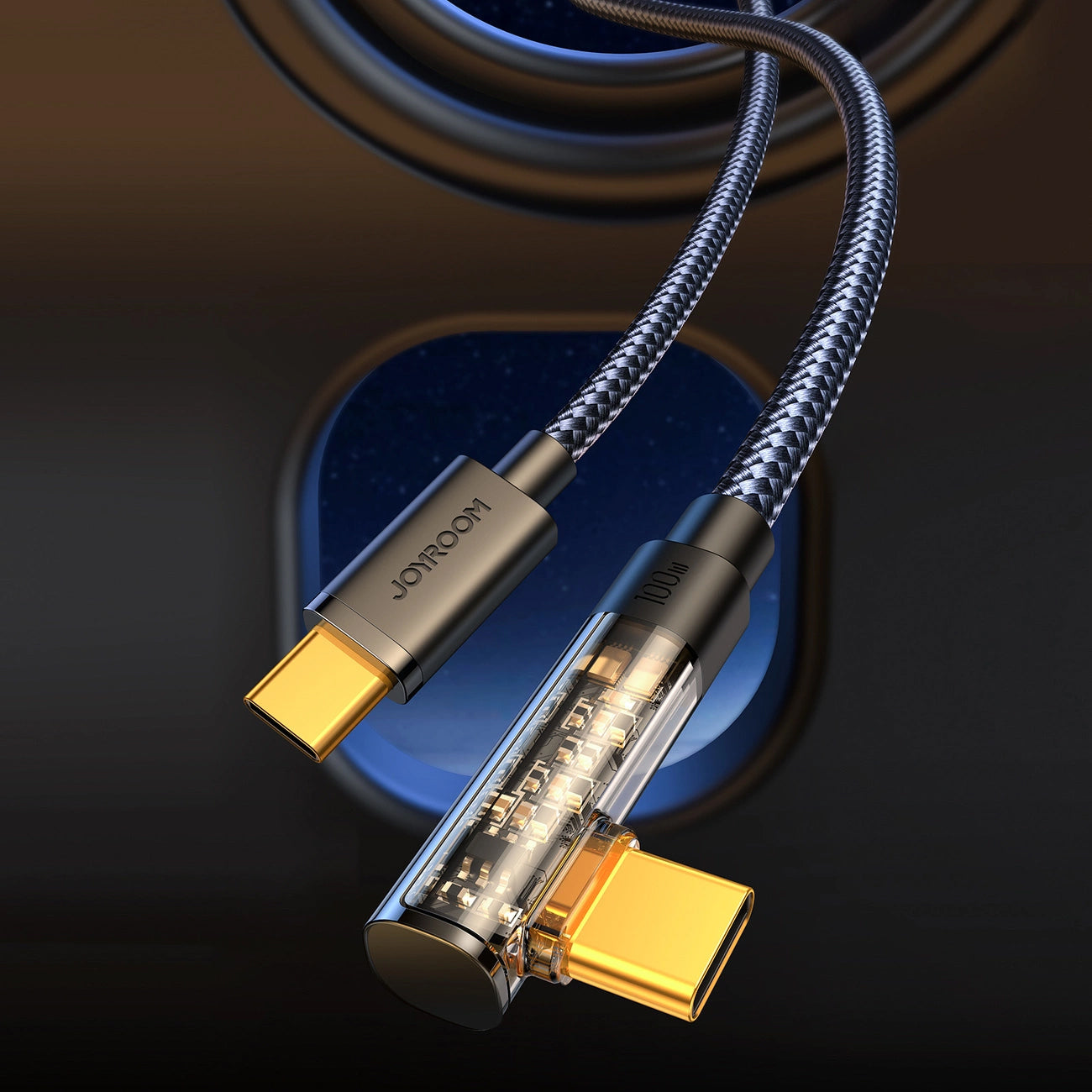 USB-C - USB-C adat- és töltőkábel Joyroom S-CC100A6 Angled, 100W, 1.2m, Fekete