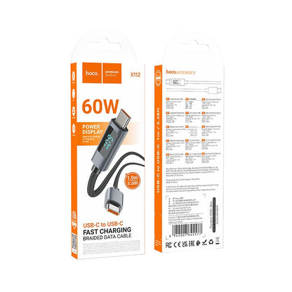 USB-C - USB-C HOCO Display X112 adat- és töltőkábel, 60W, 1m, Fekete