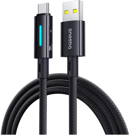 USB-A - USB-C Baseus Lit Button Control adat- és töltőkábel, 100W, 1m, Fekete P10379002121-00