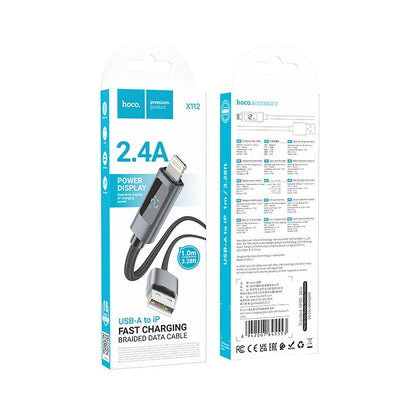 Adat- és Töltőkábel USB-A - Lightning HOCO Display X112, 18W, 1m, Fekete